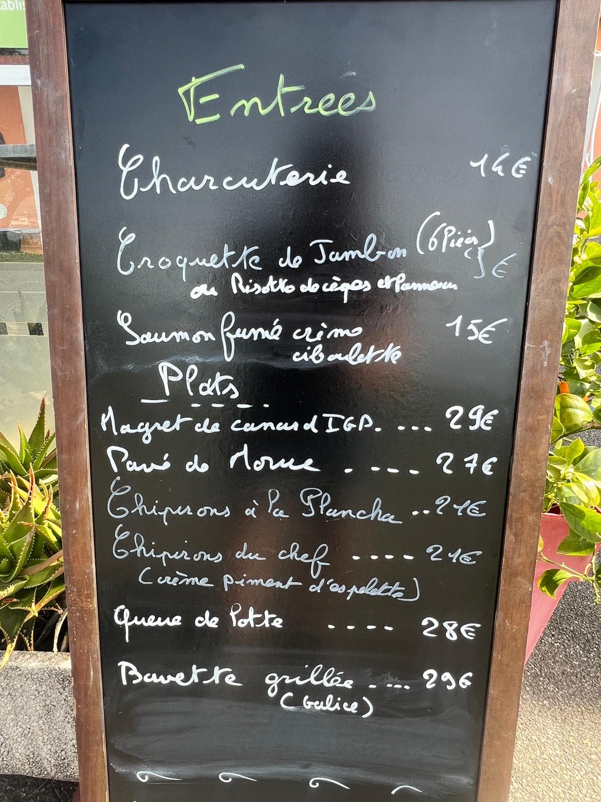 L'ardoise du restaurant